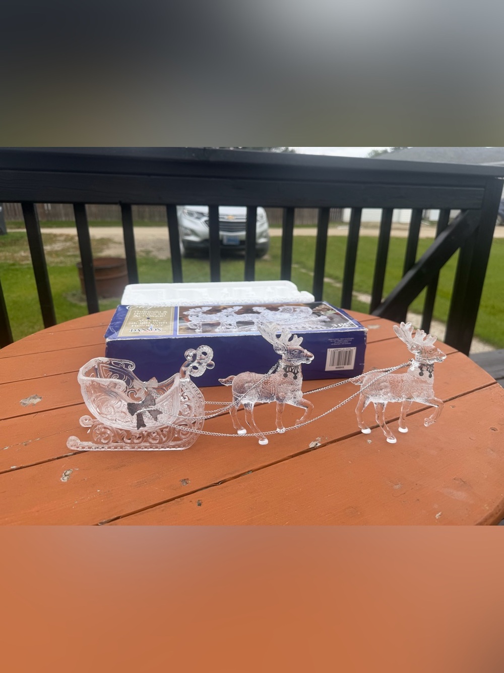 Vintage Clear Acrylic Reindeer and Sleigh Holiday Decor